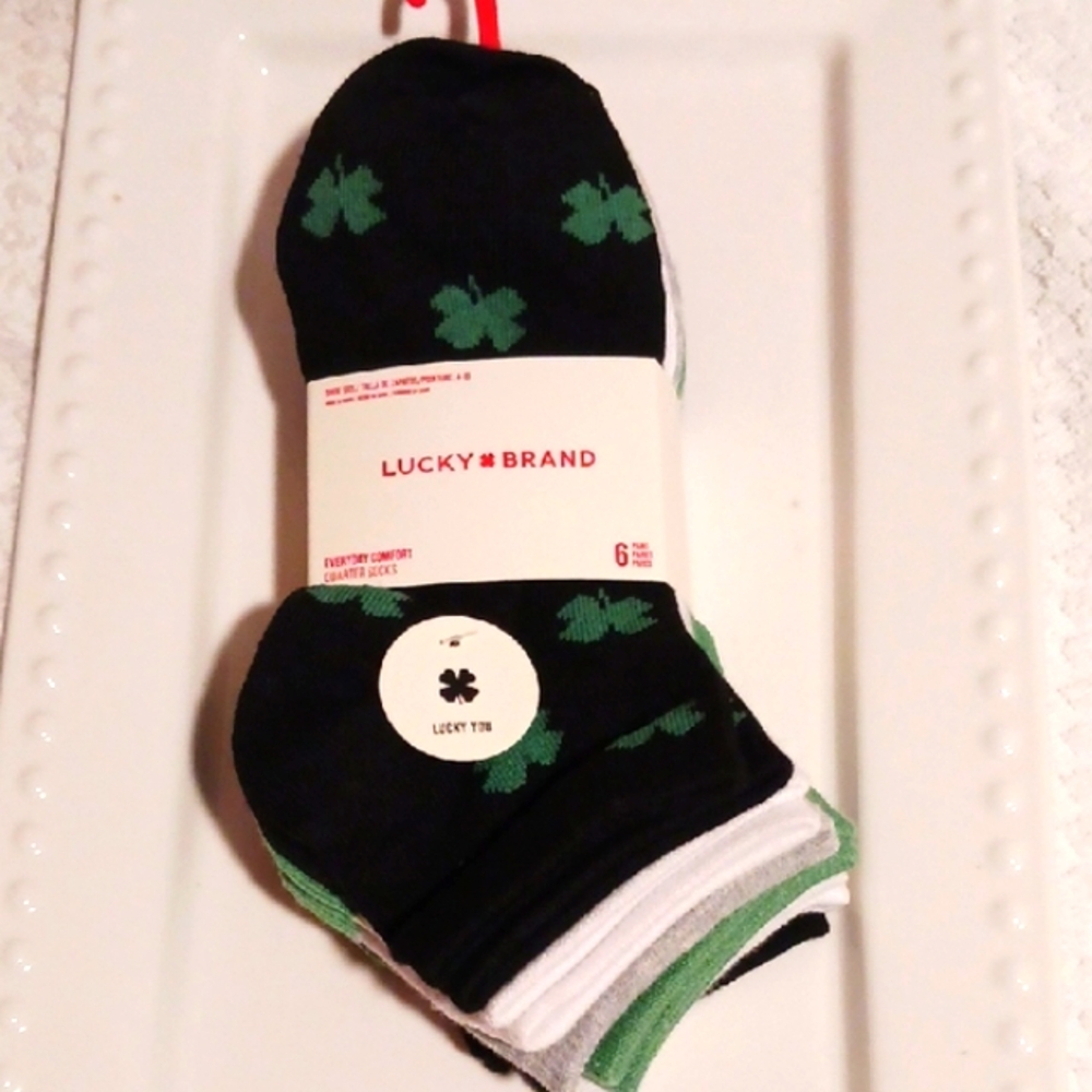 Lucky Brand Women's 6pr. Clover Assorted Socks - Black Green Gray White